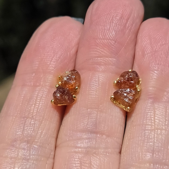 Strawberry/tangerine Raw 2k Tourmaline Sterling & Gold Earrings - Picture 4 of 10